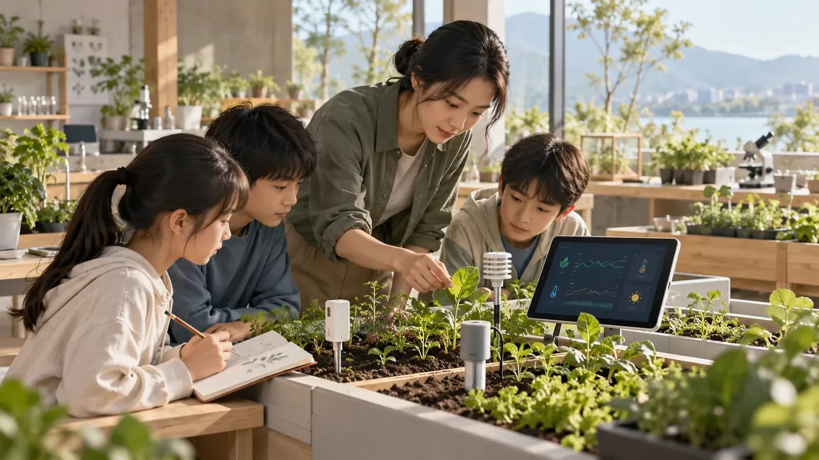 校园智慧种植与科学探究解决方案，AI 生成概念配图